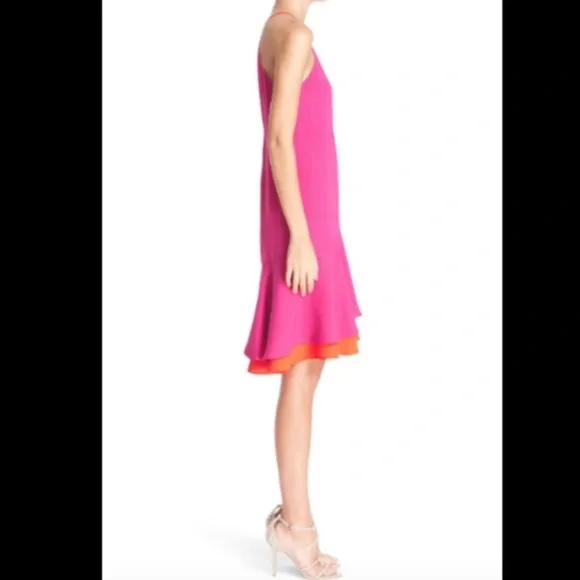 Like new DIANE VON FURSTENBERG KERA COMBO VIVID PINK ORANGE DRESS - Picture 3 of 16